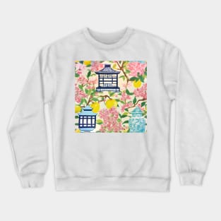 Lemons and cherry blossom chinoiserie garden Crewneck Sweatshirt